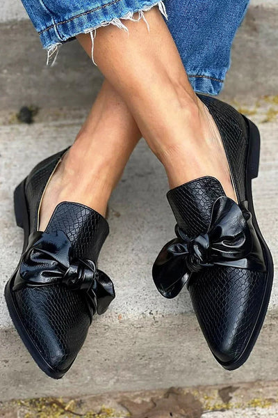 Georgia | Mocasín Negro con Lazo Brillante