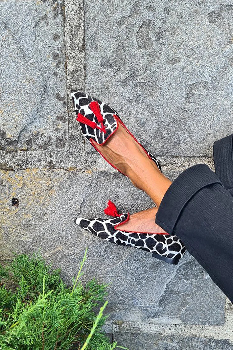 Helena | Mocasín de Print Animal con Flecos Rojos
