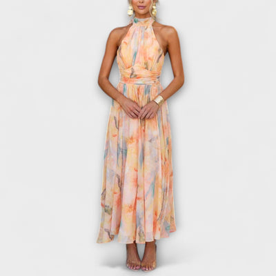 Vestido Maxi de Acuarela con Cuello Halter