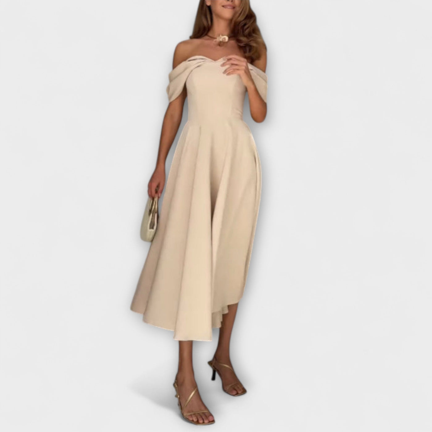 Romy - Elegante Vestido Maxi Drapado Off-the-Shoulder