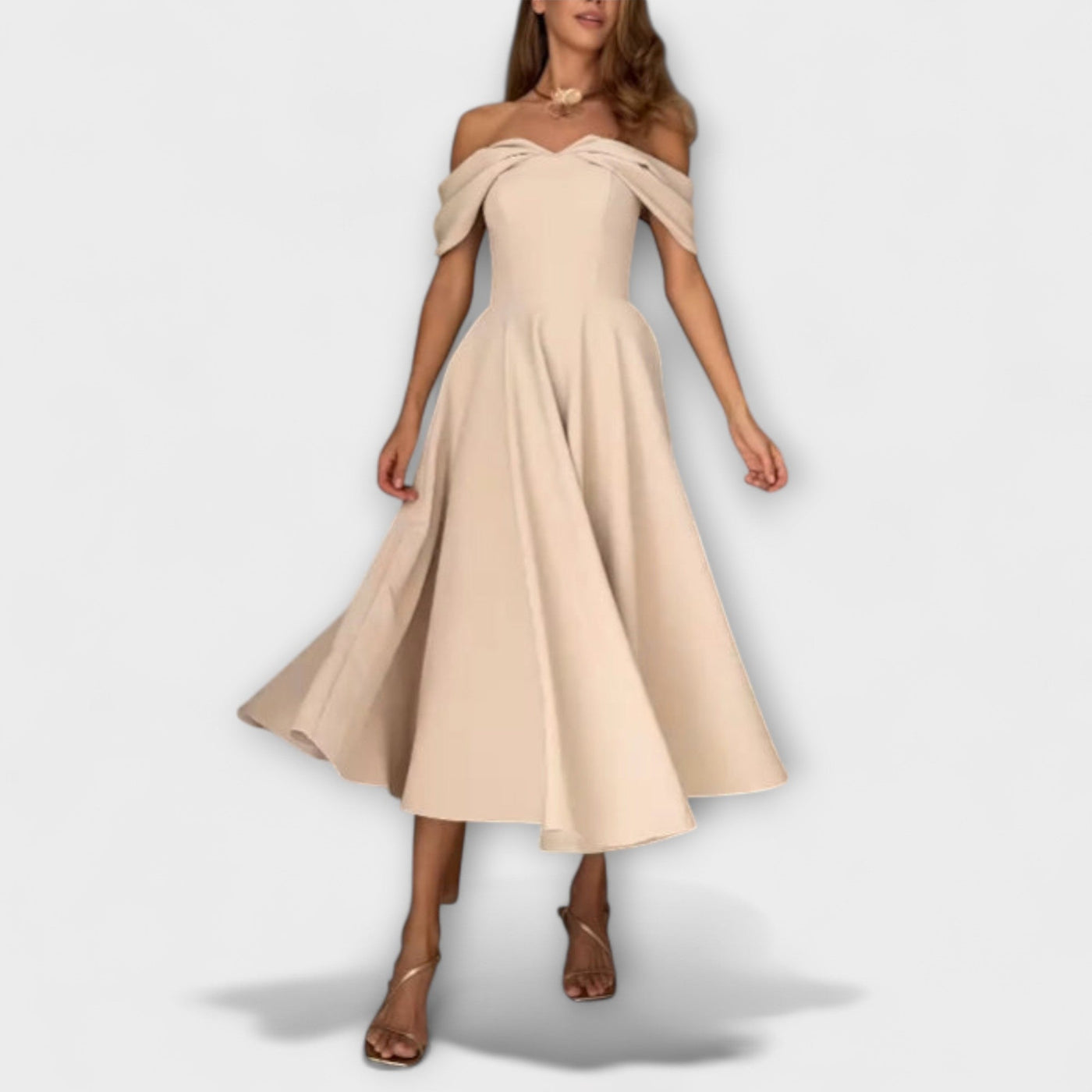 Romy - Elegante Vestido Maxi Drapado Off-the-Shoulder