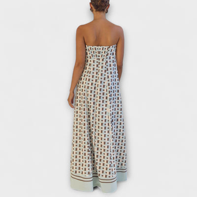 Hazel - Vestido Maxi Geométrico Único con Hombros Descubiertos