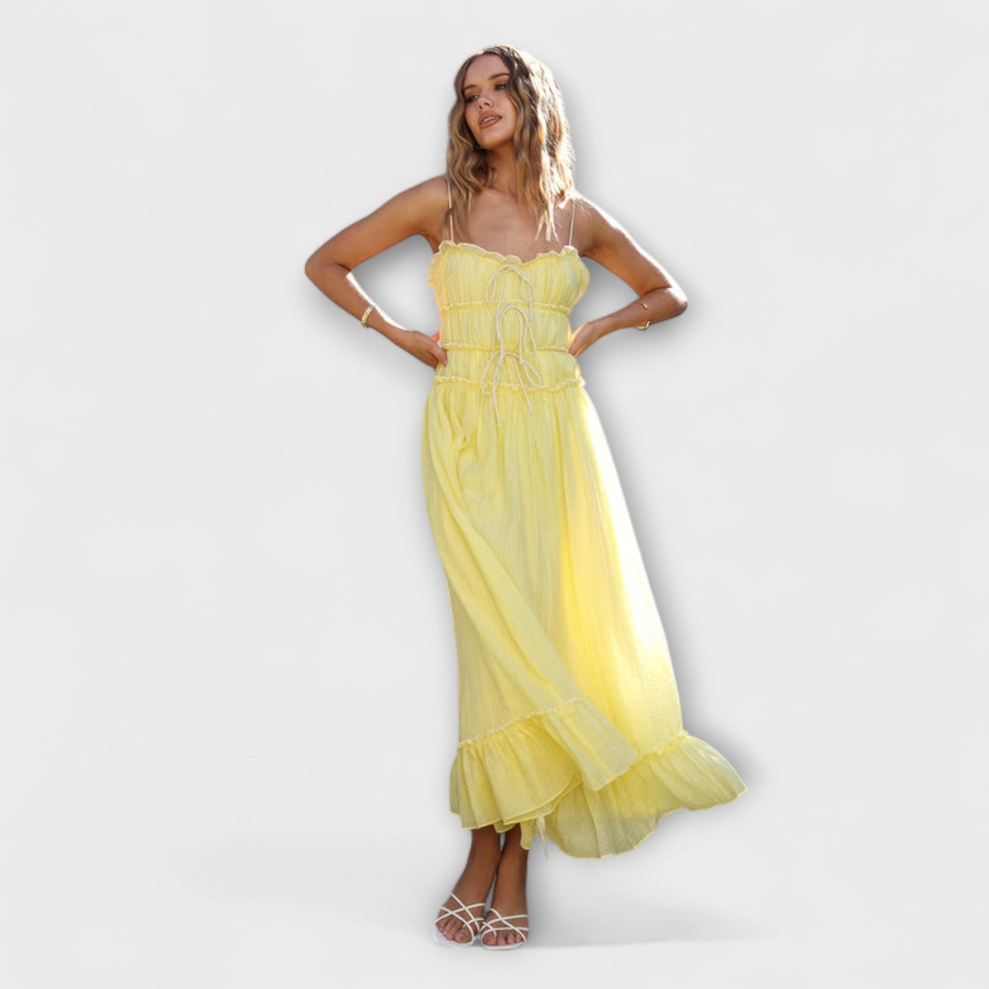 Celine - Vestido Midi Sin Mangas con Volantes