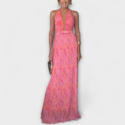 Seraphina - Vestido Maxi Plisado con Escote Halter y V