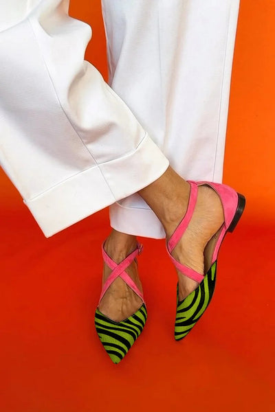 Alana | Bailarinas con estampado de cebra y tiras cruzadas