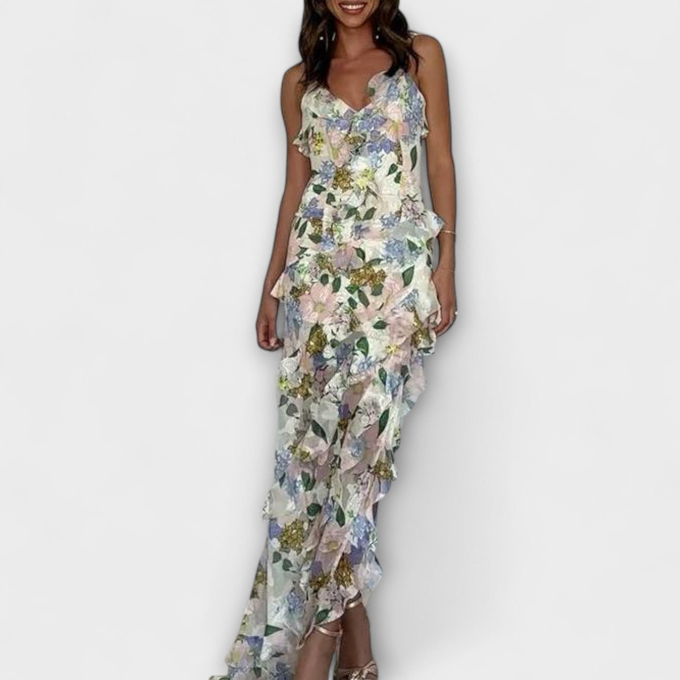 Indie - Vestido con Volantes y Estampado de Tiras