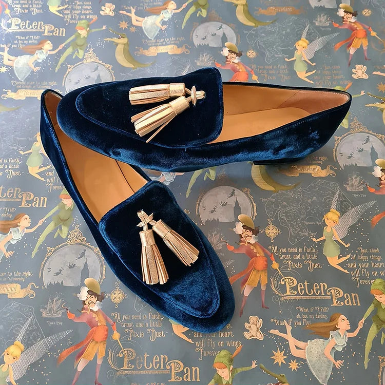 Hannah | Mocasines Elegancia de Medianoche con Borlas Champagne
