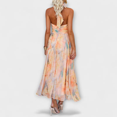 Vestido Maxi de Acuarela con Cuello Halter