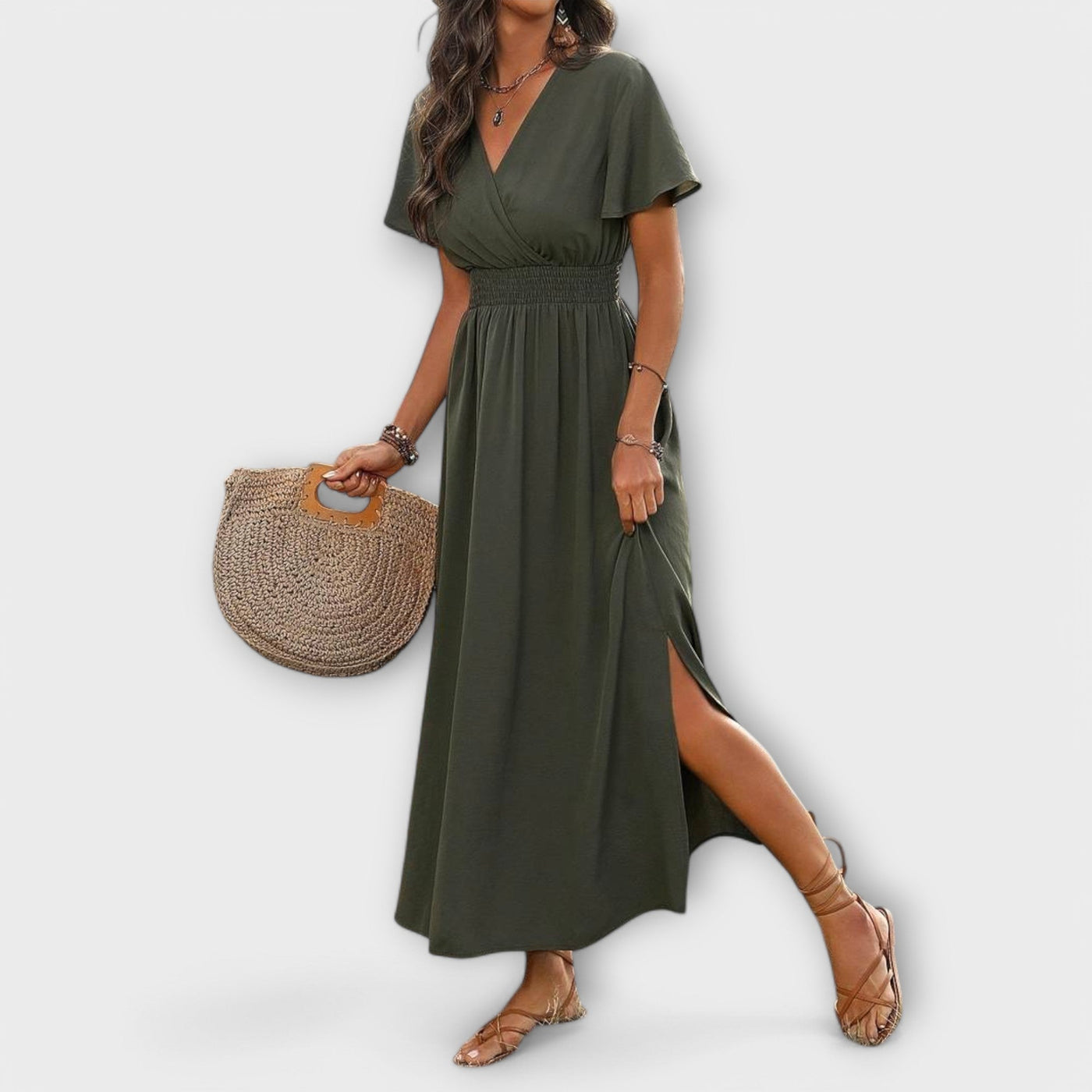 Heather - Vestido Boho Elegante con Escote en V y Mangas Largas