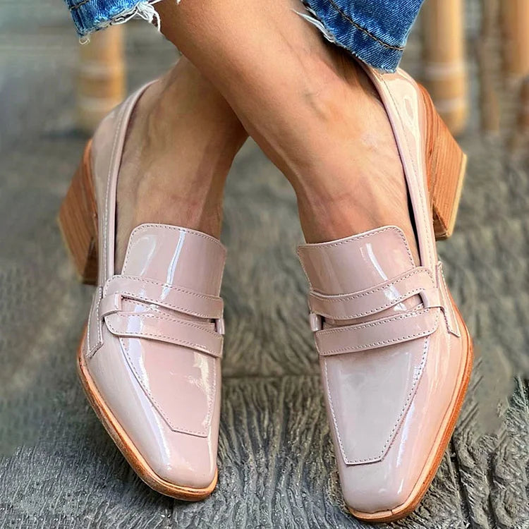 Eden | Mocasines con Tacón Ancho Brillante