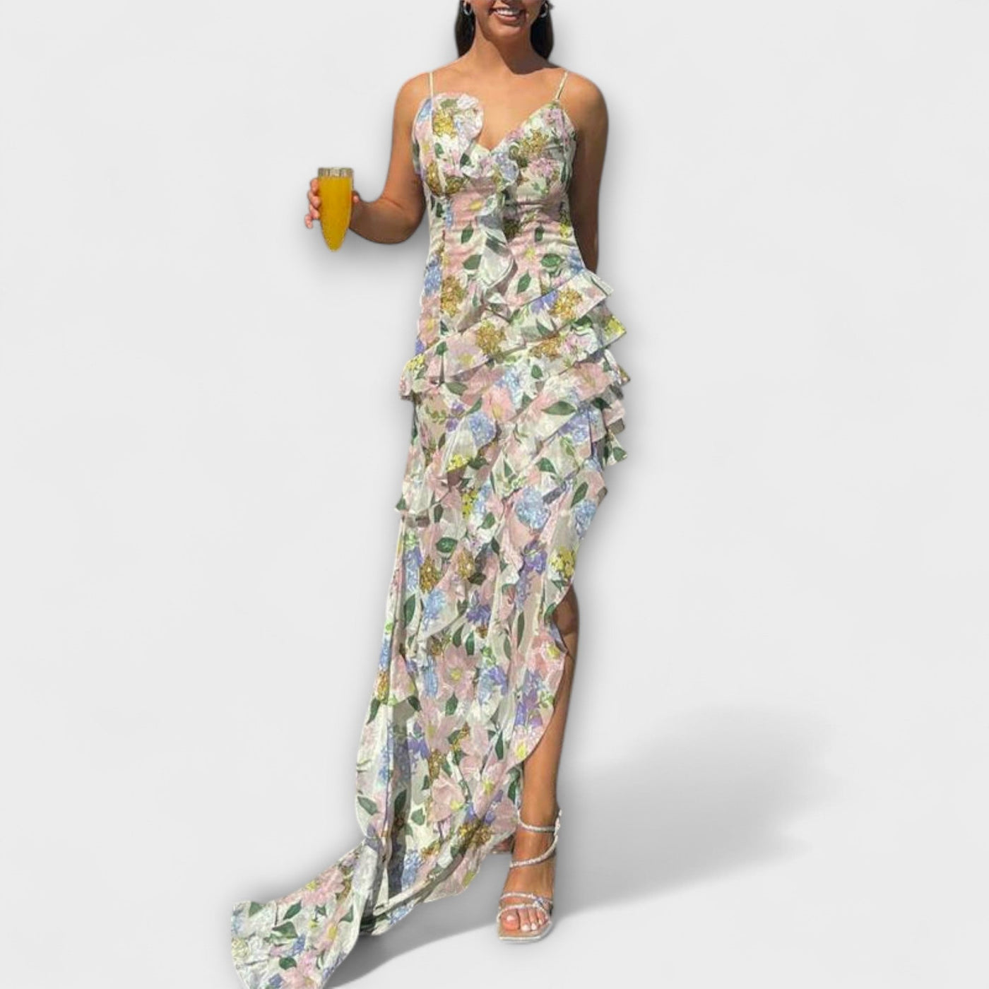 Indie - Vestido con Volantes y Estampado de Tiras