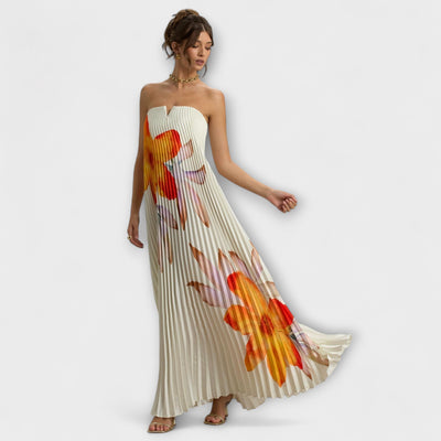Michelle - Vestido Maxi Sweetheart en Floral Naranja