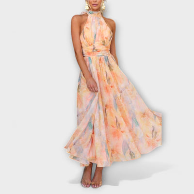 Vestido Maxi de Acuarela con Cuello Halter