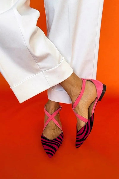 Alana | Bailarinas con estampado de cebra y tiras cruzadas