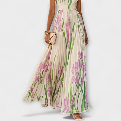 Vestido Maxi de Chiffón Floral Doblado
