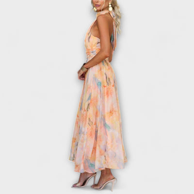 Vestido Maxi de Acuarela con Cuello Halter