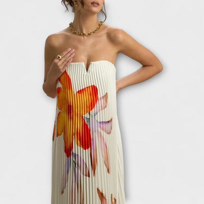 Michelle - Vestido Maxi Sweetheart en Floral Naranja