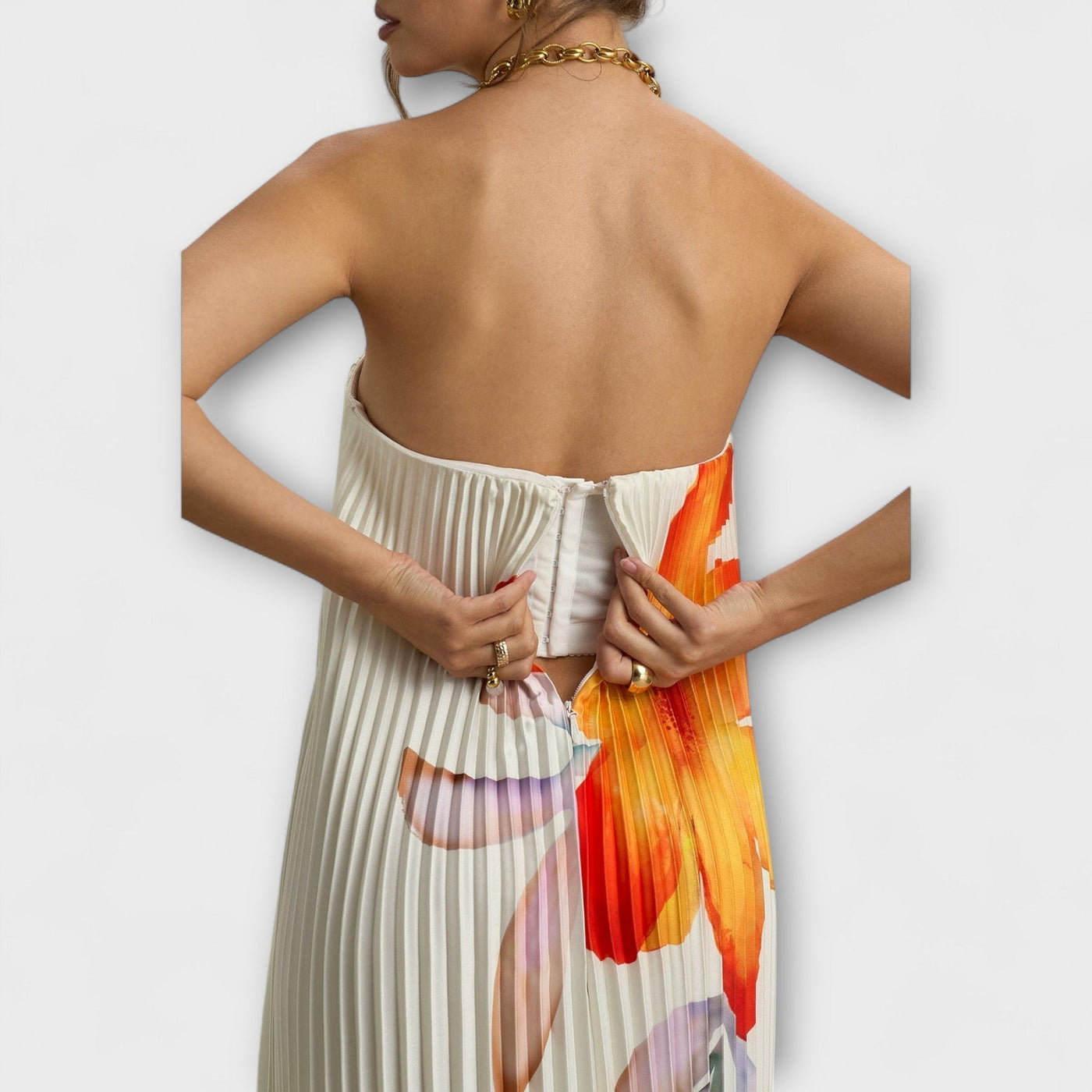 Michelle - Vestido Maxi Sweetheart en Floral Naranja