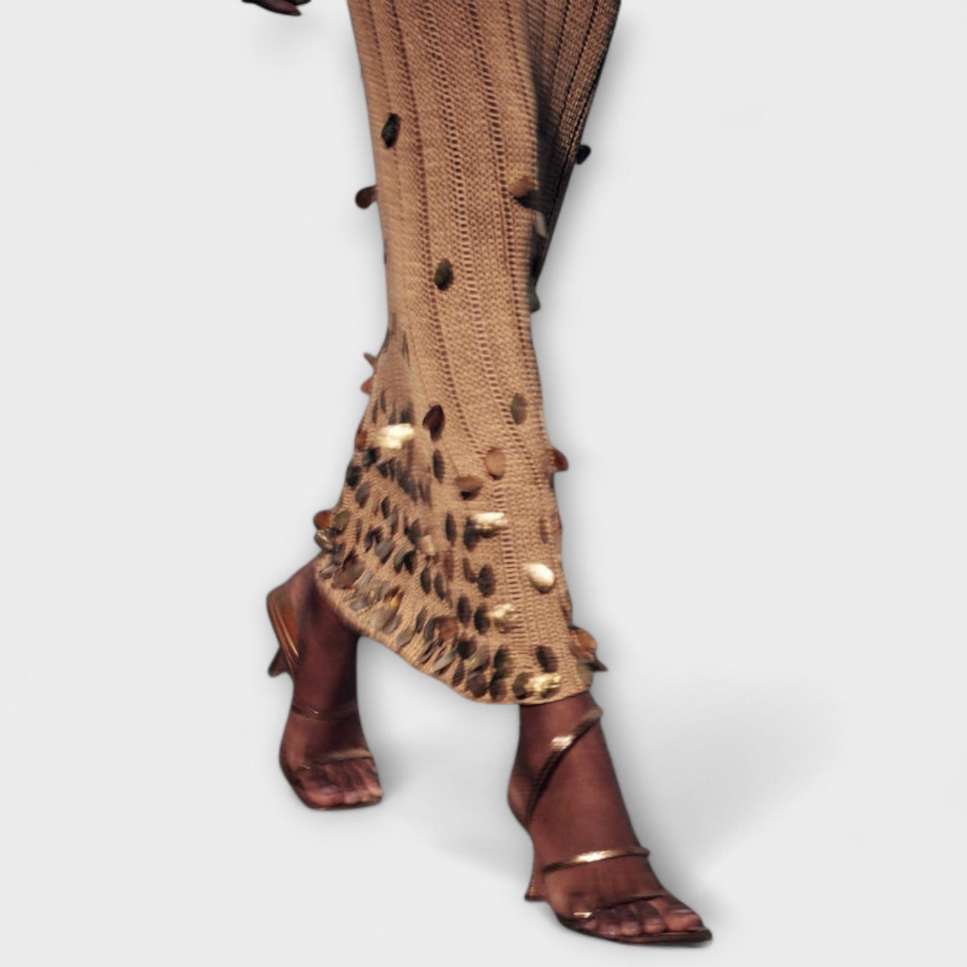 Kathleen - Vestido Largo de Punto Dorado por Dolly