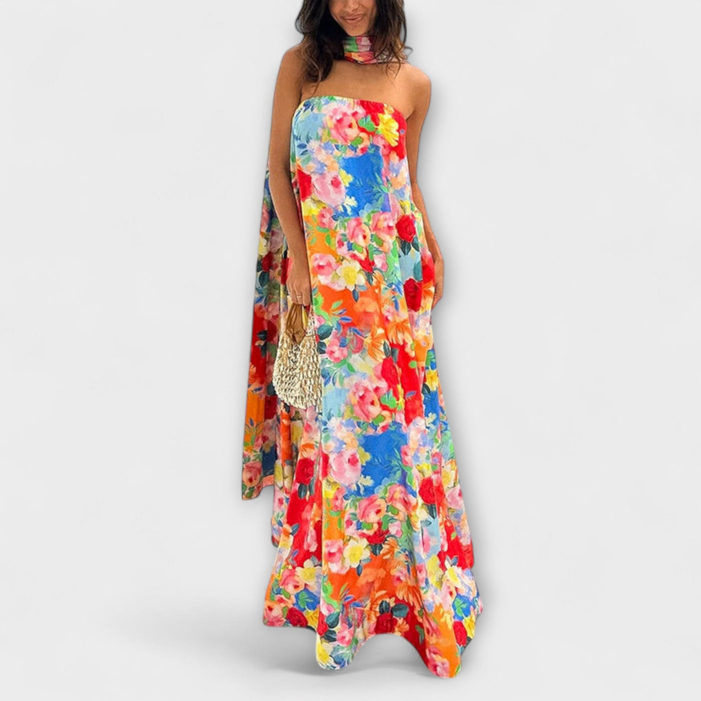 Harlow - Vestido Maxi Floral con Hombros Descubiertos