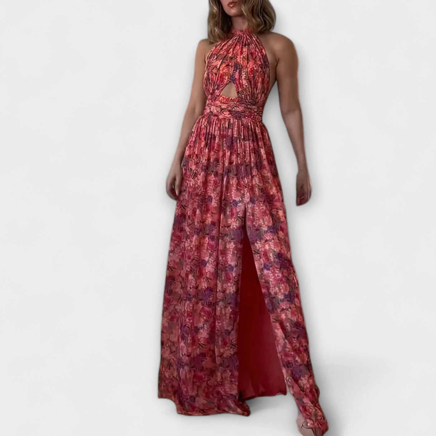 Nortrud - Vestido Maxi Sin Espalda con Patrón Floral