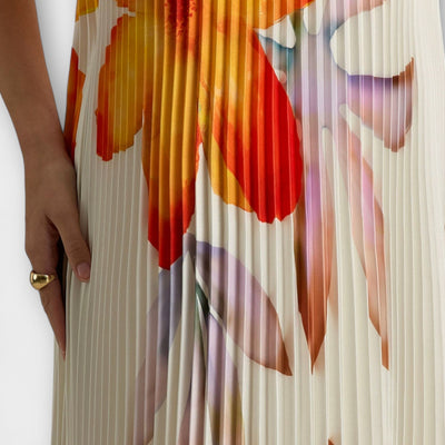 Michelle - Vestido Maxi Sweetheart en Floral Naranja