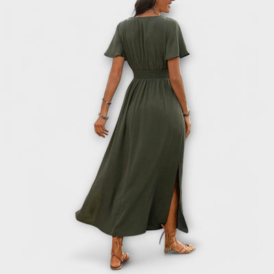 Heather - Vestido Boho Elegante con Escote en V y Mangas Largas