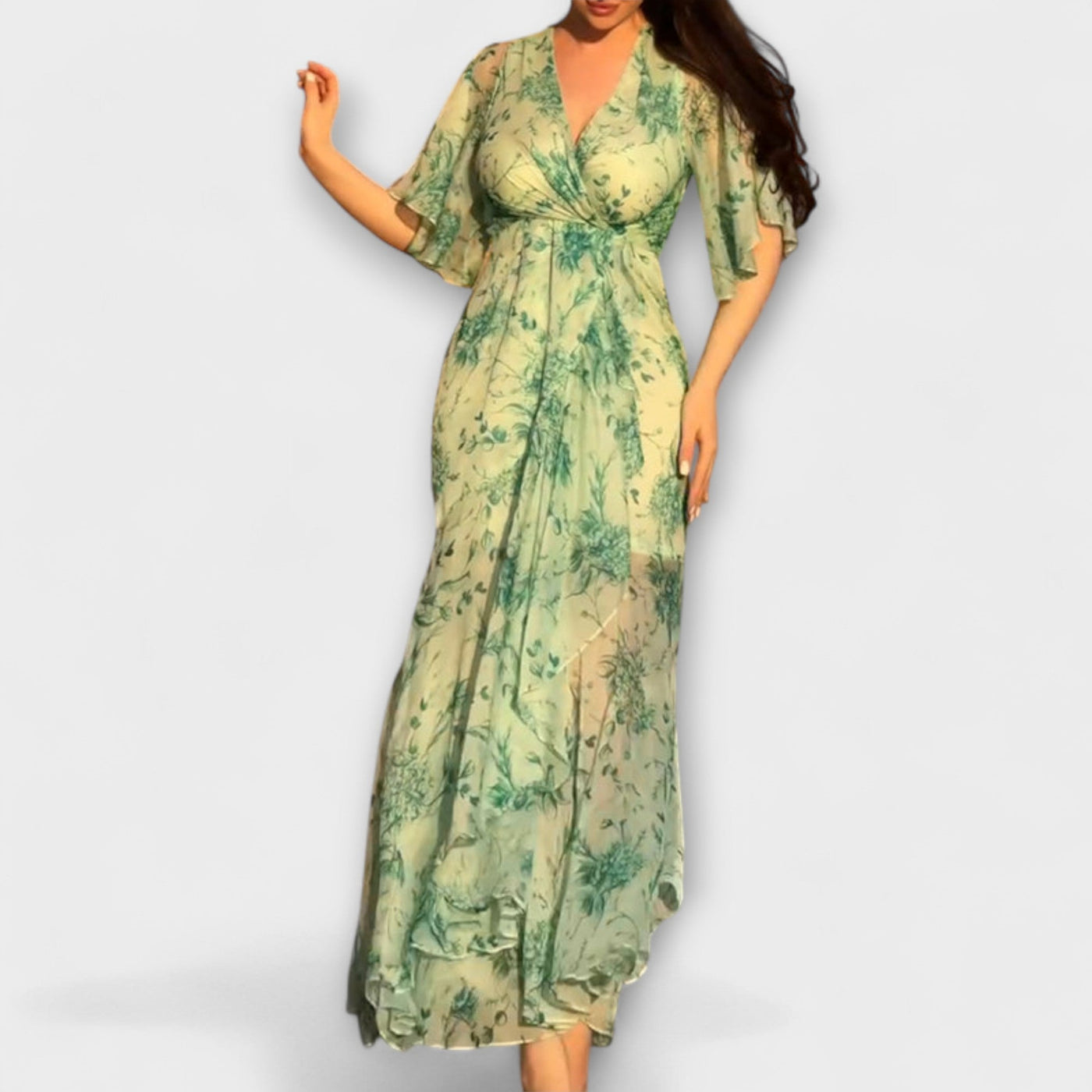 Lana - Vestido Floral V-Cuello Elegante