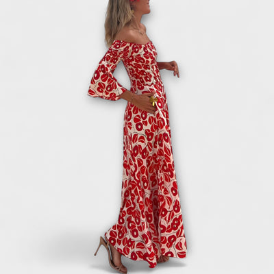 Bella - Vestido Off-Shoulder con Flores del Océano