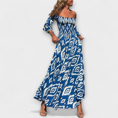 Bella - Vestido Off-Shoulder con Flores del Océano