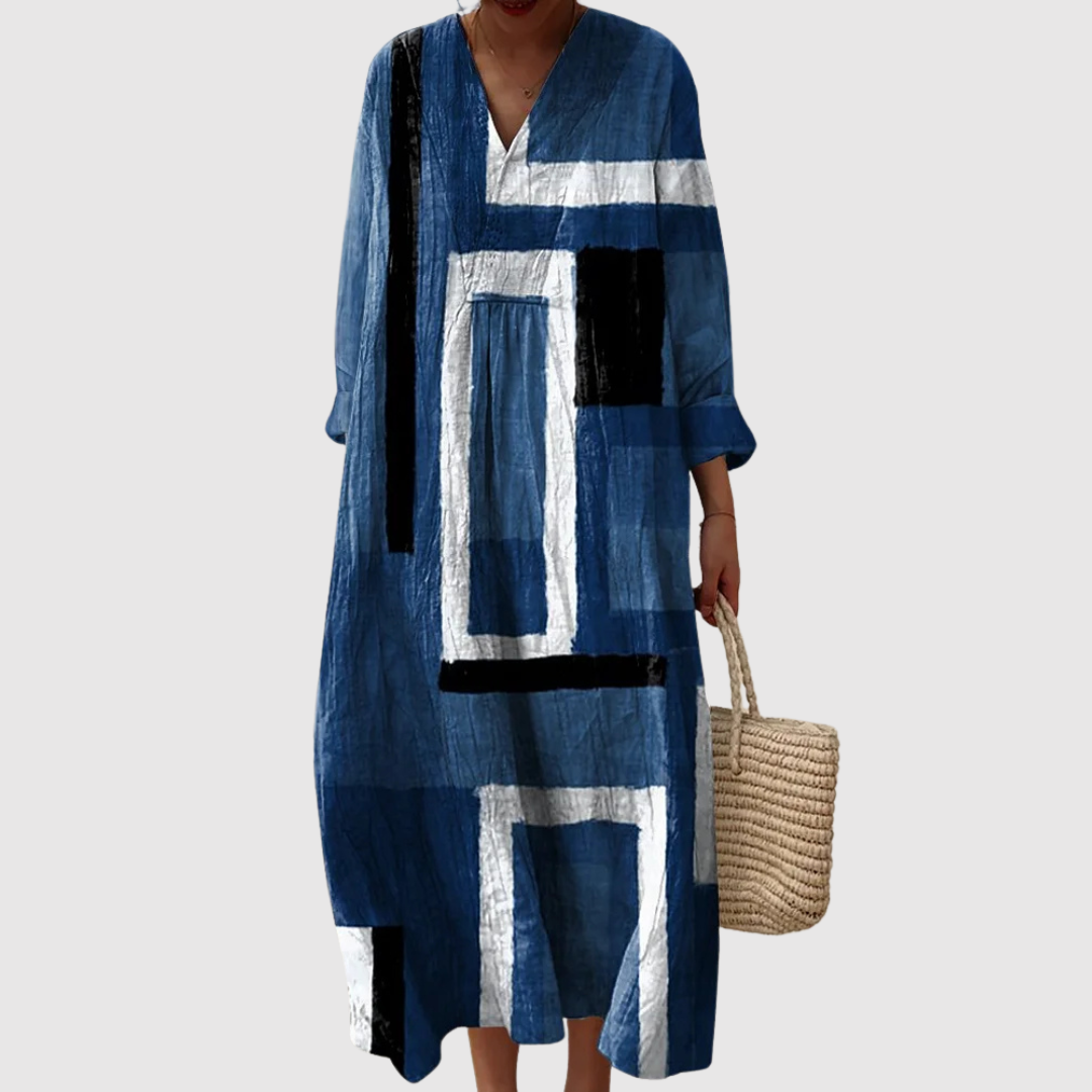 Brielle | Vestido Midi Abstracto Moderno en Índigo