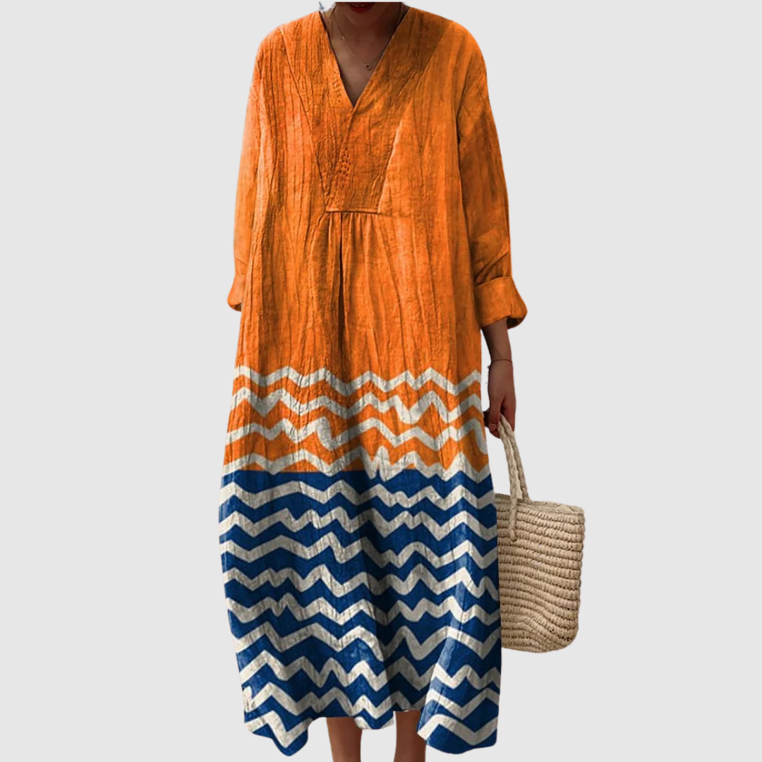 Leila | Vestido midi de manga larga Sunset Wave