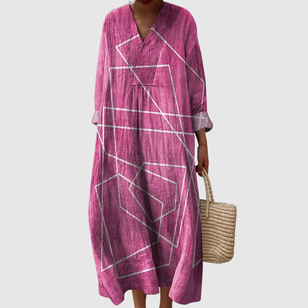 Freya | Vestido Maxi de Ajuste Suelto con Líneas Abstractas