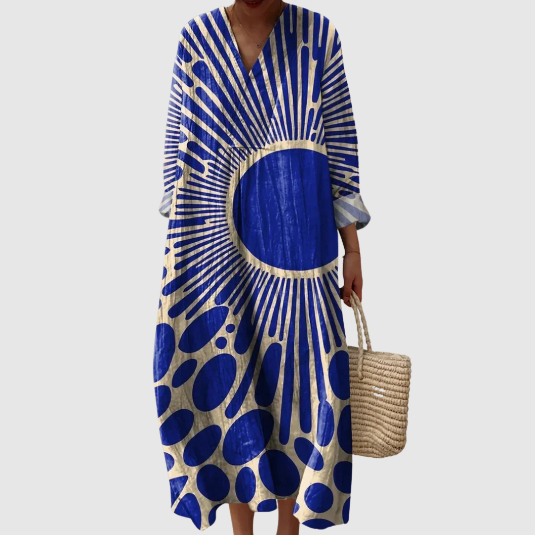 Skye | Vestido Maxi de Impresión Eclipse Radiante