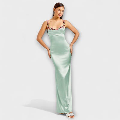 Eira - Vestido de Satén Embellecido con Lazos en la Parte Posterior