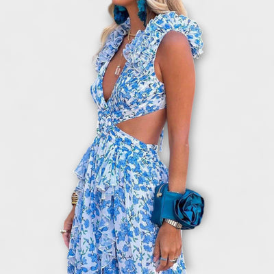 Elin - Vestido Maxi con Dobladillo Volante y Detalles con Corte