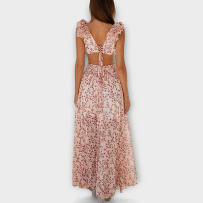 Elin - Vestido Maxi con Dobladillo Volante y Detalles con Corte