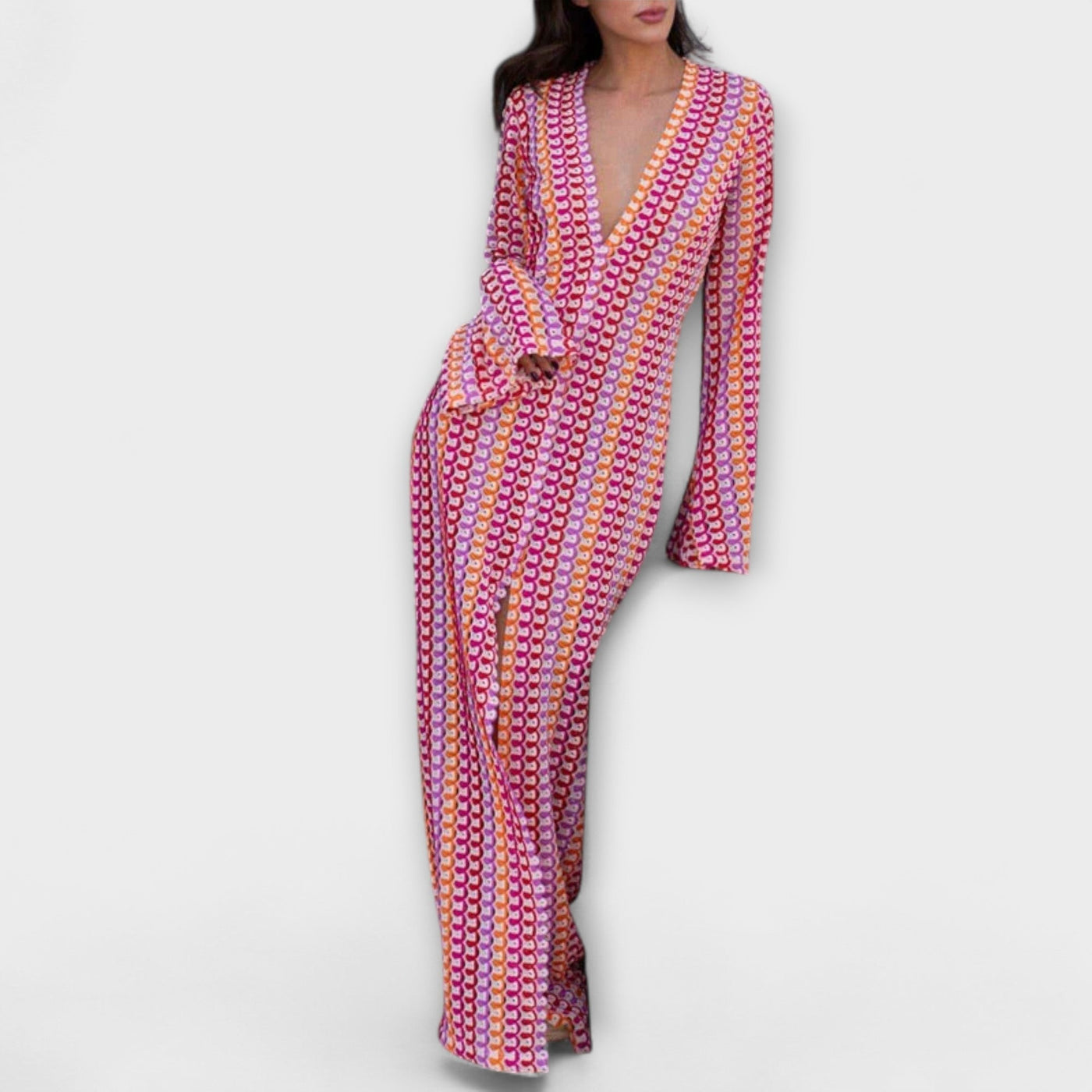 Elina – Vestido Maxi con Escote en V y Estilo de Vacaciones