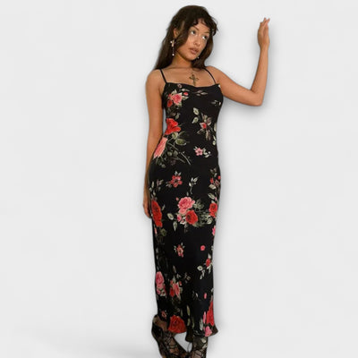 Vestido ajustado de tirantes espagueti con estampado de flores