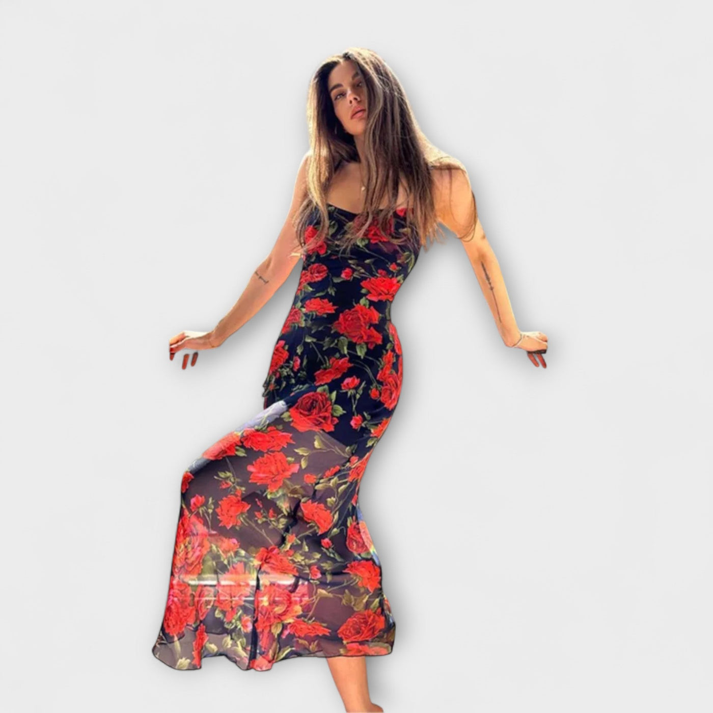 Vestido ajustado de tirantes espagueti con estampado de flores