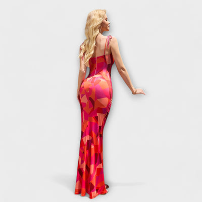 Thalia - Vestido de Prom con Estampado Floral y Tirantes Atados