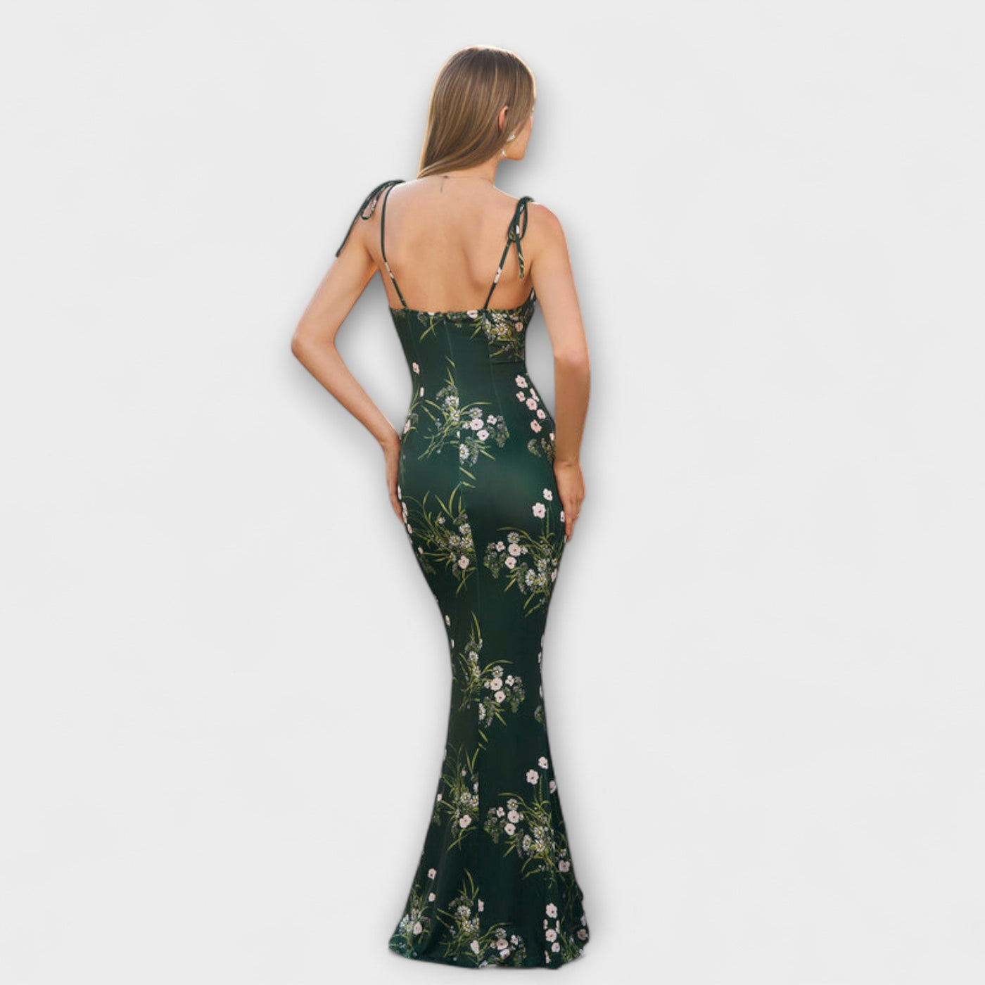 Thalia - Vestido de Prom con Estampado Floral y Tirantes Atados