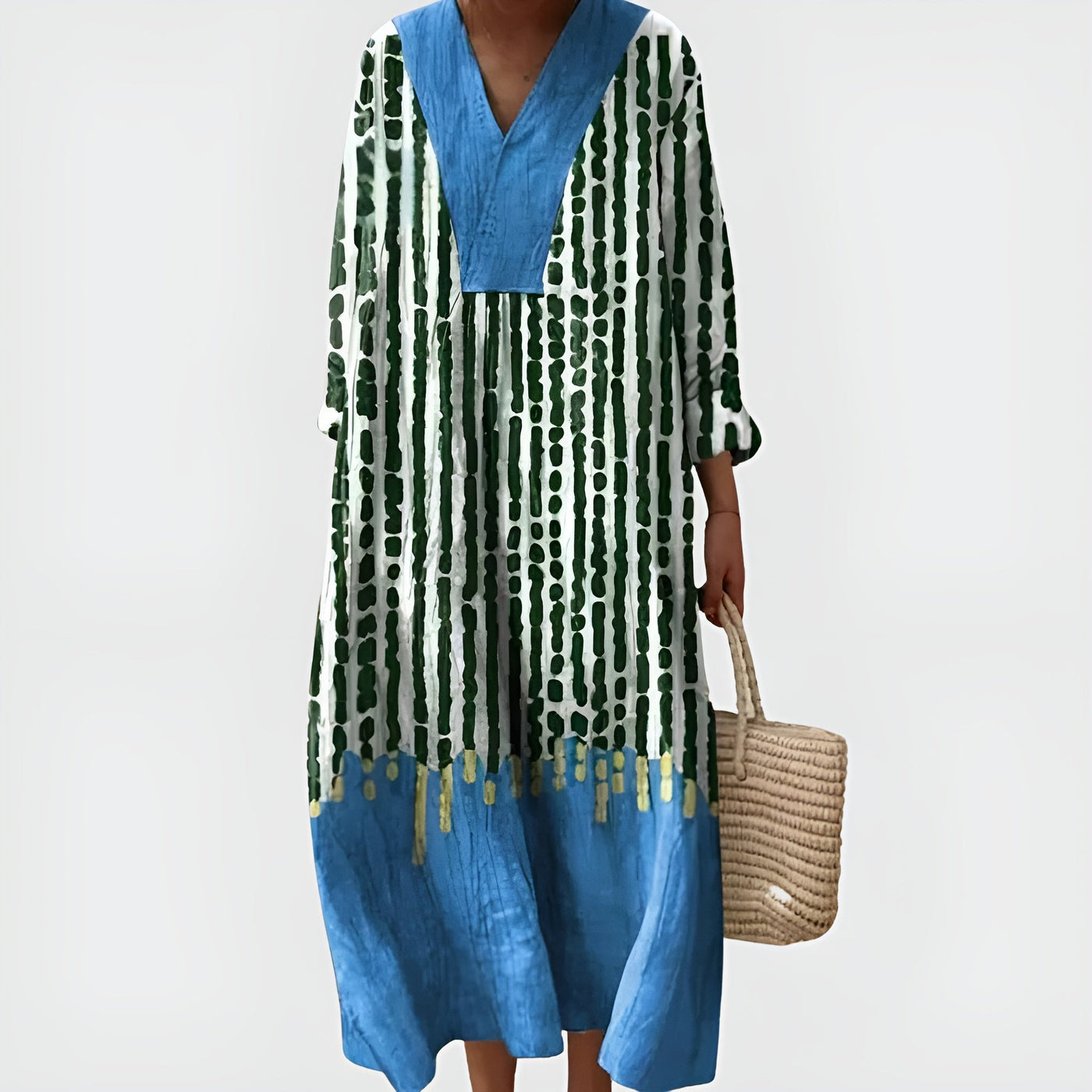Amaya | Vestido Maxi de Lluvia Boho con Contraste