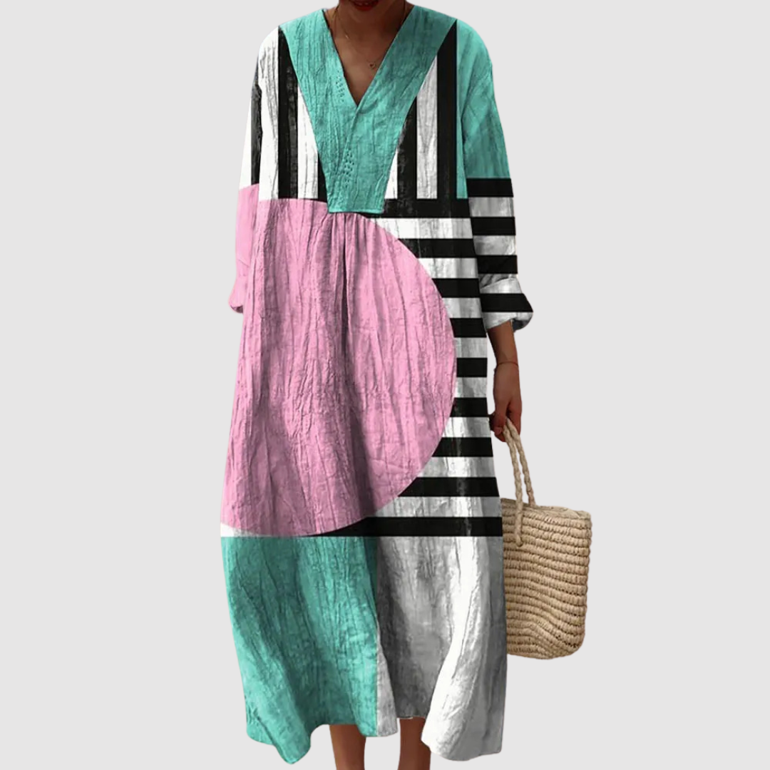 Quinn | Vestido Maxi Colorblock Geo Pop