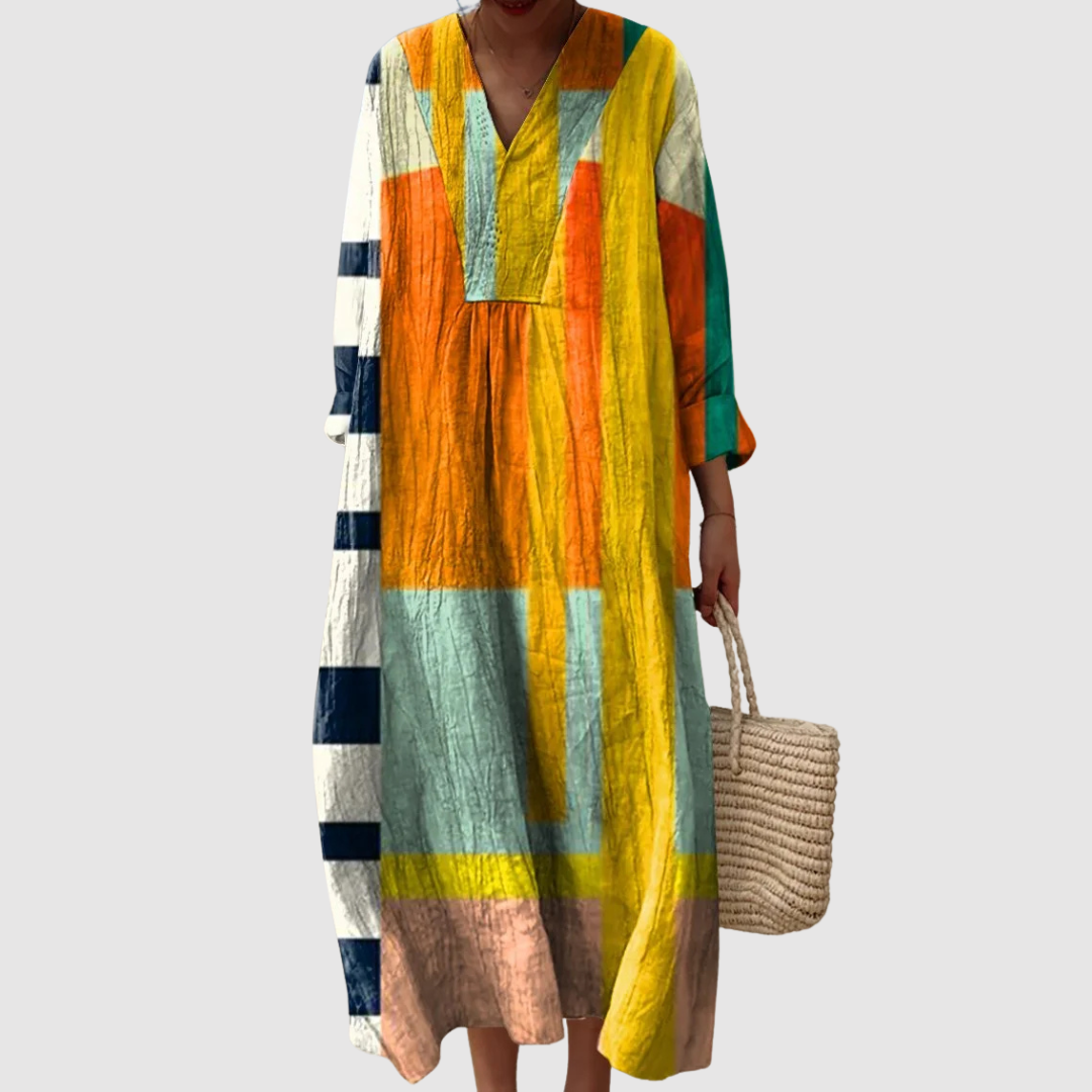 Zara | Vestido Midi de Manga Larga Sunrise Blocks
