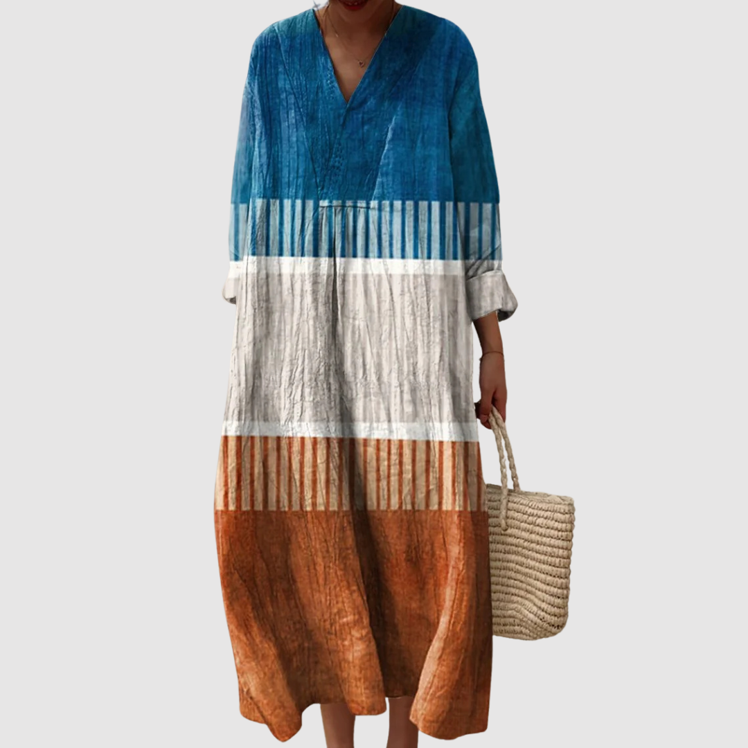 Zuri | Vestido Maxi Colorblock Horizonte al Atardecer