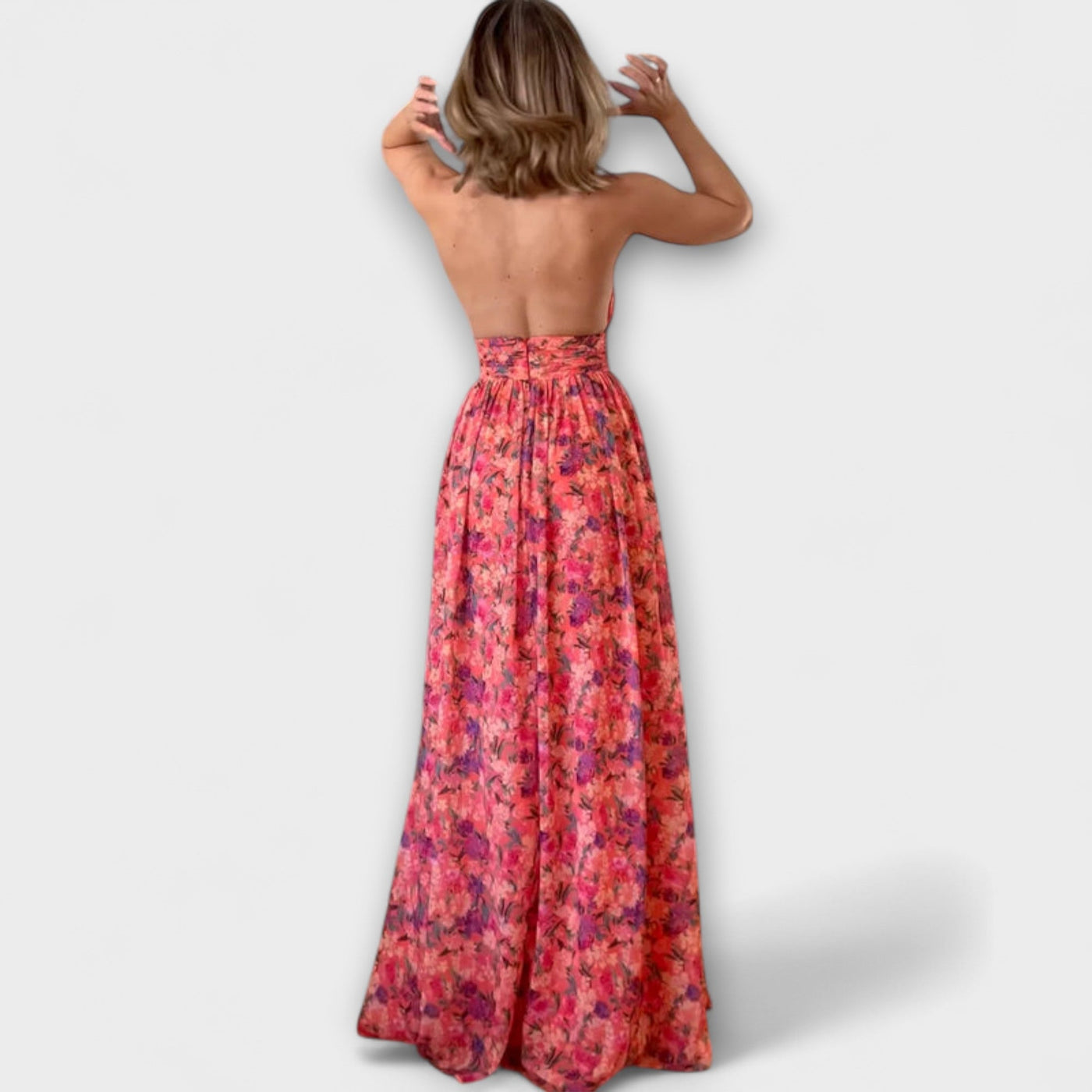 Nortrud - Vestido Maxi Sin Espalda con Patrón Floral