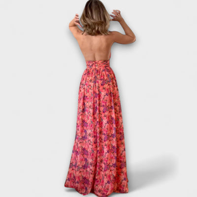 Nortrud - Vestido Maxi Sin Espalda con Patrón Floral