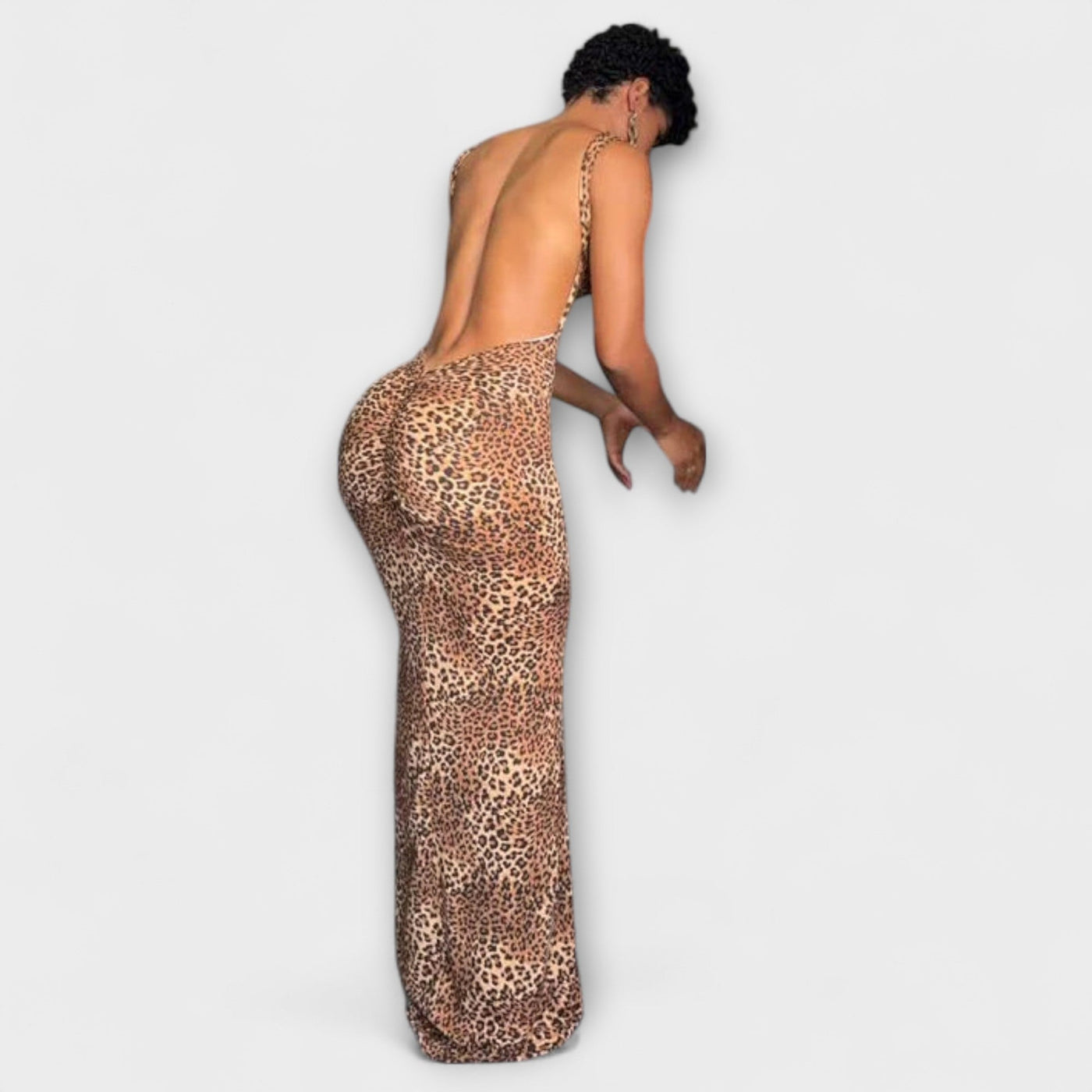 Della - Vestido Maxi con Estampado de Leopardo y Espalda Abierta