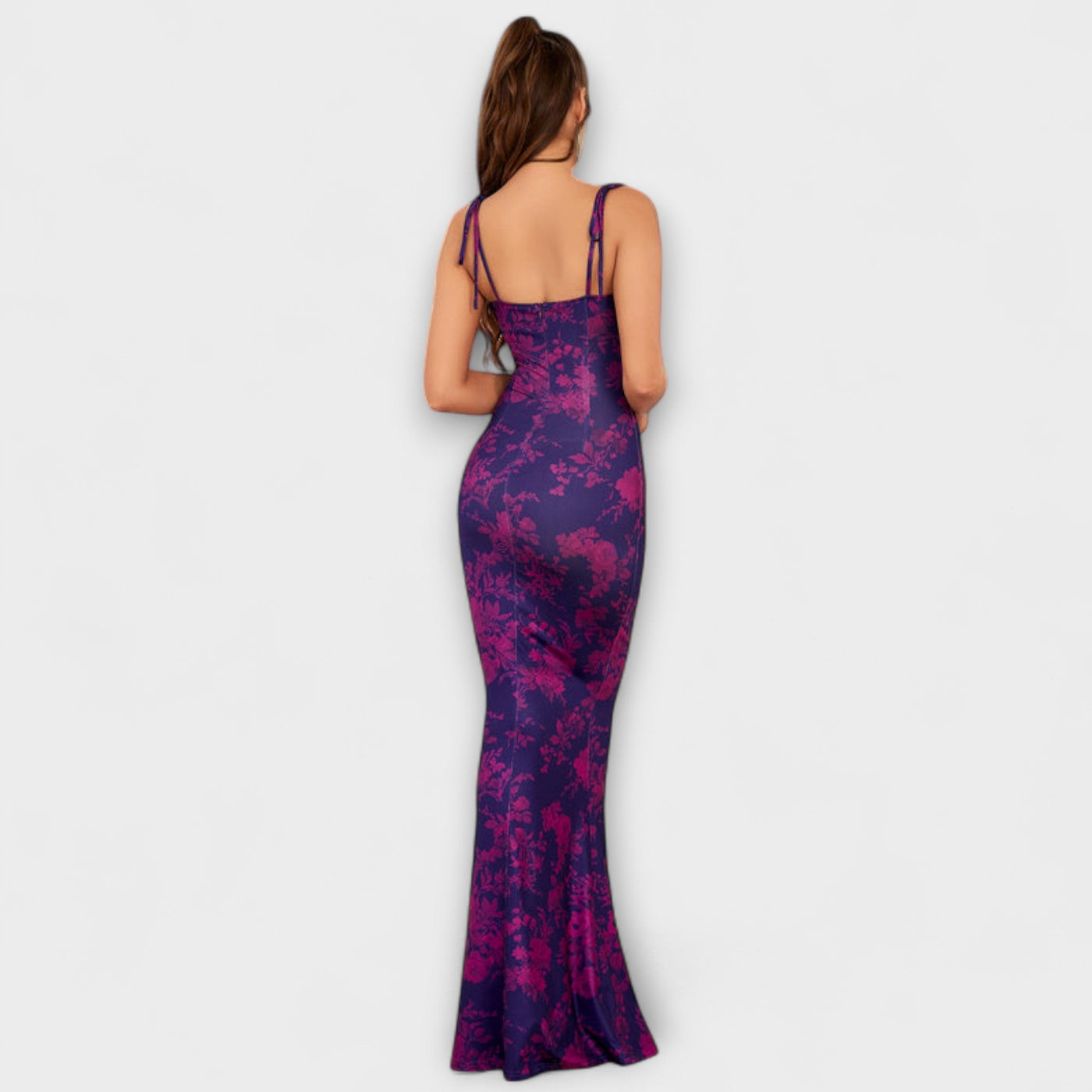 Thalia - Vestido de Prom con Estampado Floral y Tirantes Atados